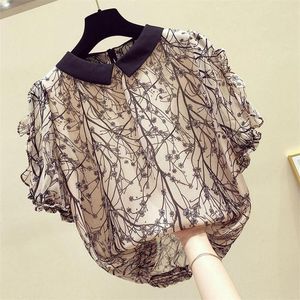 Sommar 2021 Blommig Chiffonskjorta Kvinnors Kortärmad Super Fairy Sweet Western Style Nisch Design Blouse Blouses T Shirts