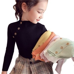 High Collar Button Solid Girl Sweter Spring and Autumn Children Knent P4441 210622
