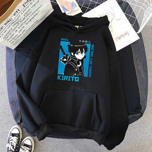 Kış Kılıç Sanatı Online-Kirito Hoodies Siyah Boy Giysileri Kazak Giyim Tops Hoodie Kollu Hoody Print Harajuku Y0820