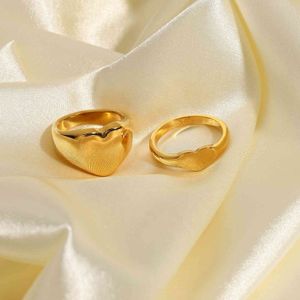 316l Stainls Stee Mini Big Heart Ring Waterproof Jewelry 18k Gold Plated Stainls Steel Chunky Ring