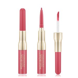 MISS ROSE Lip Gloss 12 Color Double-end Lipsticks + Lip Liner Professional Waterproof Matte Lips Stick Pencil