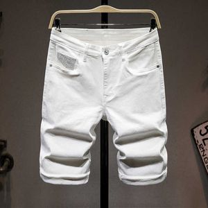 Marca Verão Homens Denim Shorts Cor Sólida Simples e Moda Elastic Elastic Slim Calças de cinco pontos 210531