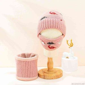 3 pcs bebê quente inverno chapéu lenço rosto máscara conjunto de malha dinossauro jacquard beanie beanie boca capa kit o21 21 dropship