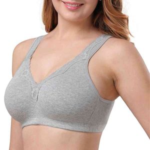 Dotvol Cotton Bra Comfort Bralette Full täckning Underkläder Wirefree Plus Storlek Brassiere Soutien Feminino BH Ingen Foam C D E F Cup 210623