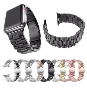 Metallrem för Apple Watch Band 44mm 40mm 38mm 42mm Rostfritt stål Armband Tre pärlor Sportarmband Iwatch Series 6 5 4 3 Se Watchband Smart Tillbehör