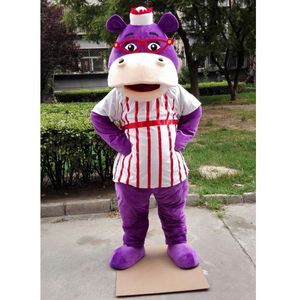 Halloween Purple Hippo Mascot Costume di alta qualità Personalizza Cartoon Animal Anime Tema Carattere Adulto Taglia Natale Carnevale di Natale Vestito fantasia