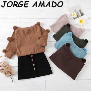 Girls Outfits Autumn Clothes for knit Sweater + black Skirt Baby Girl 2pcs Sets E1512 210610