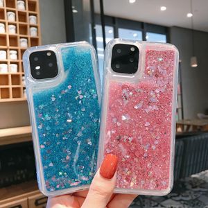 Flytande Quicksand Bling Glitter Telefonfodral för iPhone 12 11 Pro XS Max X XR 6 6S 8 7 Plus Samsung S20 S21 Not 10 20 A70 Vatten Shine Silicon Cover