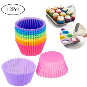 12Pcs Silikon Kuchen Werkzeuge Form Backformen Cupcake Liner Wiederverwendbare Muffin Backen Antihaft Formen Küche Backen Zufällig