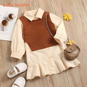 Bear líder bebê meninas roupas terno coreano moda primavera outono tricô camisola vestido vestido crianças conjuntos y220310