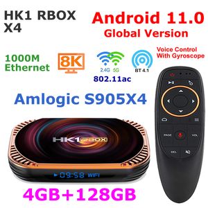 Caixa de TV Android Android11 AmLogic S905X4 Quad Core 4G 128G HK1 RBOX X4 SMART TVBOX 5G Dual WiFi 1000m LAN 8K Video Media Player Player