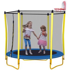 5,5ft trampoliner för barn 65 tums utomhus Inomhus Mini Toddler Trampolin med hölje, basketboll och boll ingår A42