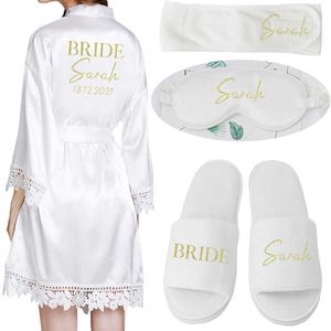 Dostosowana Data Nazwa Koronki Kimono Szata Kobiety Wedding Bride Straje Bachelorette Prezenty 210924