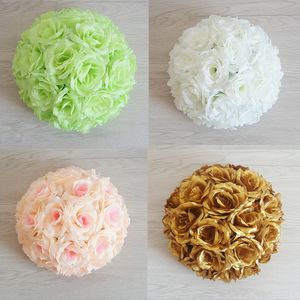 10" 25 CM Elegant Artificial Silk Rose Flower Ball Kissing Balls Craft Ornament For Wedding Party Decoration Supplies 18 Colors