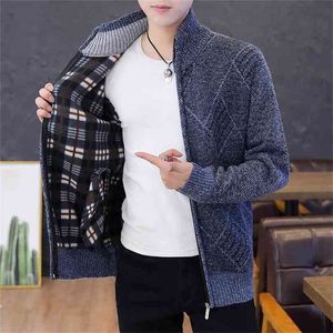 Zipper Sweter Cardigan Mężczyźni Moda Koreański Styl Odzież Slim S Z Długim Rękawem Kręciony Cardigans Oversize 210918