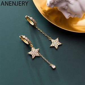 925 Sterling Silver Dainty Prevent Allergy Hoop Earrings Zircon Star Water Drop Asymmetric Earring For Women S-E1089