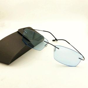 Óculos de sol de moda Quadros de titânio sem aro miopia homens mulheres acabados óculos idosos idosos óculos uv400 lentes azuis -0,50 a -6,00