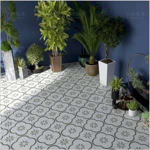 300x300 Nordic Retro Small Flower Tiles Restaurang Non Slip Floor Brick Badrum Grön Mosaik Utskrift Keramisk Tegel