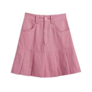 スカートプラスサイズの女性韓国ピンクプリーツショートジーンズスカート4xlジッパーカワイイ女性基本的なAラインミニデニムマザーサイバーY2K