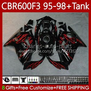 Bodywork+Tank For HONDA CBR 600 F3 CC 95-98 Body 64No.44 CBR 600FS 600F3 CBR600 FS CBR600F3 95 96 97 98 CBR600-F3 600CC CBR600FS 1995 1996 1997 1998 Fairing red flames blk