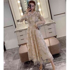 SIXTEEN STREET sequins star embroidery dress for woman long-sleeve V neck elegant party autumn vestidos 210603