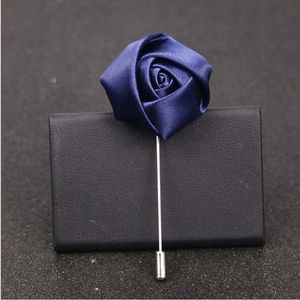 Decorative Flowers & Wreaths 50Pcs Navy Blue Man Groom Boutonniere Silk Satin Rose Flower Men Buttonhole Wedding Party Prom Suit Corsage Pin