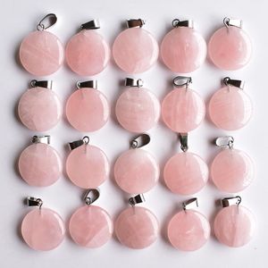 Natursten Charms Round Shape Rose Quartz Pendants Chakras Gem Stone Fit Örhängen Halsband Märke ASSORTED