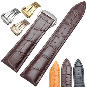 20mm 22mm Genuine Leather Watchbands Wiht Butterfly Deployment Clasp Watch Band Strap Bracelet Acessórios Substitutos