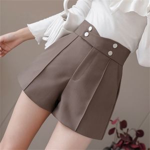 Plus Size Anzüge Shorts Frauen Sommer Hohe Taille Solide Schwarz Büroarbeit Damen Tasche Grau Breite Beinhose S-XL 210714