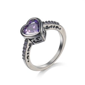 Hot Fashion Black Gold Purple Cyrkon Ring Wedding Bride Rings Mieszaj rozmiar 6 do 10