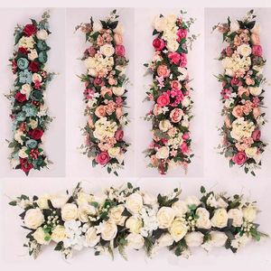 Dekorativa Blommor Kransar 100cm Bröllop Arch Flower Row Table Centerpiece Artificiell Silk Rose Wall med skumram DIY BACKDROP DECORATI