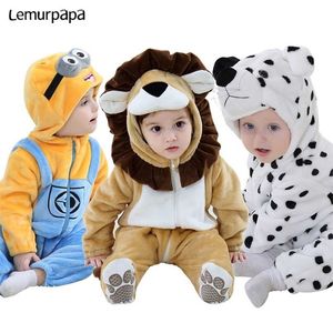 Anime Infant Baby Rompers Clothes 0-3Y Toddler Boy Girl born Cartoon Onesie Pajamas Zipper Flannel Warm Costume 211022