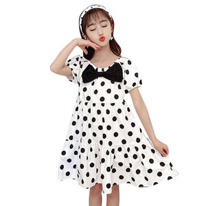 Summer Girls Dress Big Bow na dziewczynę Dot Wzór Dzieci Casual Style Kostiumy 210528