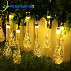 LED Outdoor Water Drops Solar Lamp String Lights 5/7M 20/50LEDs Fairy Holiday Christmas Party Garland Garden Decoration 211109