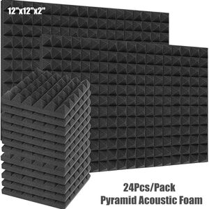 Wallpapers 24Pcs/Pack 12"x12"x2" Acoustic Foam Panels Wall Sound Absorbing Treatment Soundproof Sponge Pad For Studio KTV Drum Room