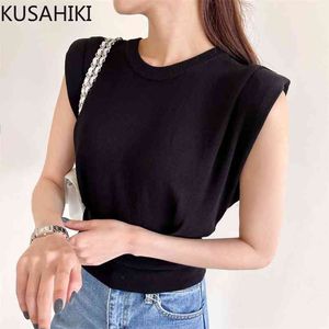 Sommer dünne ärmellose eis silben gestrickte weste koreanische kausale Frauen tops elegante massive schlanke Westen Felame 6J834 210603