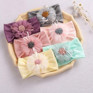 Moda Infantil Bebê Nylon Headband Lace Flor Crianças Elastic Hair Band Children Soft Headwear Hairbands 6 Cores