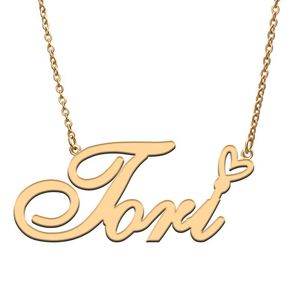 Pendant Necklaces Love Heart Tori Name Necklace For Women Stainless Steel Gold & Silver Nameplate Femme Mother Child Girls Gift