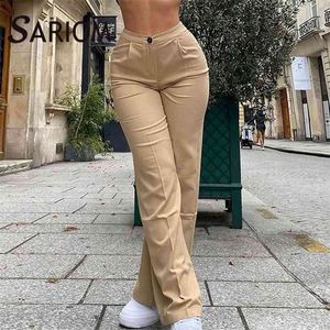 Streetwear Khaki Largo perna Mulheres Calças Casuais Loose Alta Cintura Flared Senhoras Calças Longas Pantalon Cargo Femme 210925