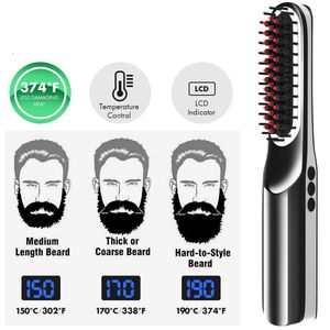 2 in1 Electric Cordless LCD Quick Beard Straightener Hair Brush Comb Curling Curler