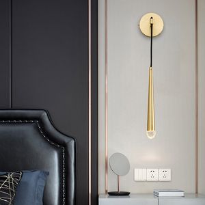 Modern Wall Lamps Nordic All copper Crystal hanging lamp Living Bedroom Decor Bedside Hotel Cafe Clothes Shop Led Wall Light