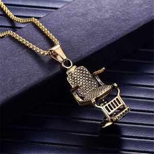 Pendant Necklaces Fashion Gold Silver Color Barber Shop Barber's Chair Seat Necklace Jewelry Long Chain Hip Hop Men