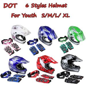 DOT Youth Kids Bambino Casco adulto ATV Dirt Bike Motocross Moto fuoristrada Bicicletta Ciclismo Guanti per occhiali integrali per esterni