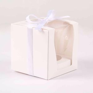 2021 Wholesale- Gift Box Paper Craft 9*9*9cm Single Cupcake Boxes With Insert and Ribbon Bow Wedding Supplies