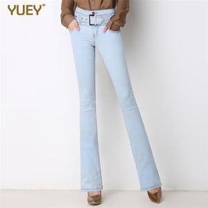 Kobiety Wysoka talia Małe Flare Dżinsy Moda Slim Long Stretch Denim Drelim S do 5xl Light i Ciemnoniebieski 210708