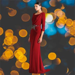 Dark Red Half Sleeve Jewel Evening Dress Mermaid Satin Women's Long Prom Dresses Sexy Formal Gowns custome made