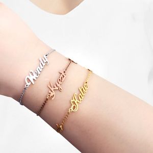 Personlig Beställnings- namn Armband Rostfritt stål Charms Handgjord graverad handskrift Signatur