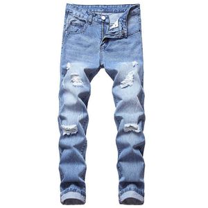 New Fashion Ripped Jeans Men Patchwork Hollow Print Pants Men Jeans Big Size 28-42 Long Trousers Classic X0621