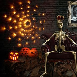 Светодиодные паутинные веб -светильники Хэллоуин Декор Столение Стоя. Внутренняя Halloweenday ужасающая атмосфера лампа с привидениями.