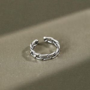 Ringos de cluster 100% 925 Corrente oca de anel aberto de prata esterlina para mulheres jóias de noivado de casamento grande antiguidade de abertura